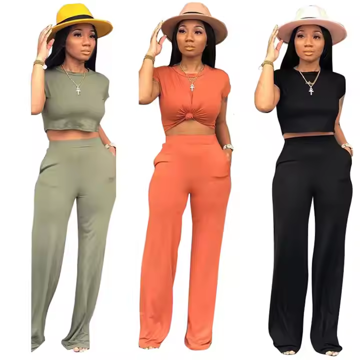 Summer Hot Sell Crop Top Jumpsuit Casual Two Piece Set Women Clothing