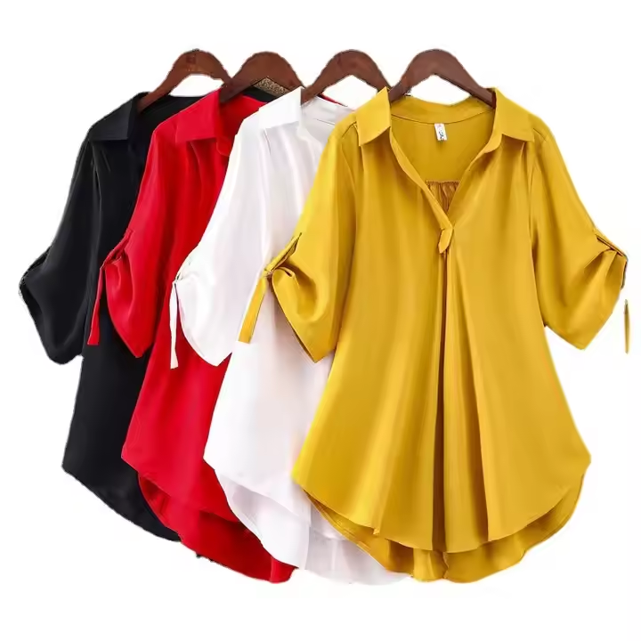 Summer Fashion Korean Women Solid Color Shirt Casual One Piece Clothes Half Sleeve Loose Clothing Lady Blouses