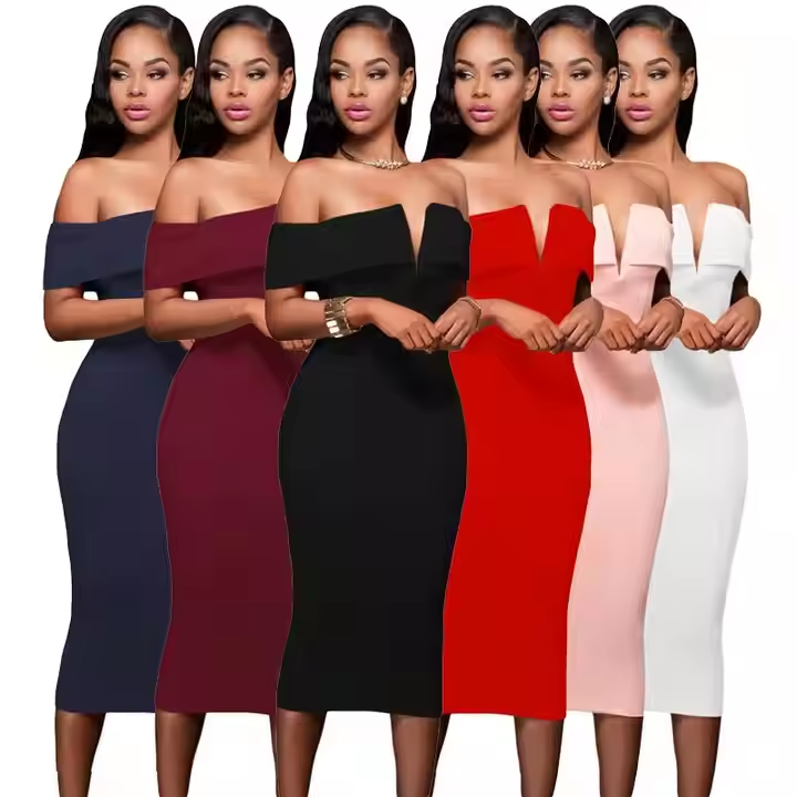 Sexy Elegant Off Shoulder Party Bodycon Midi Pencil Women Dress