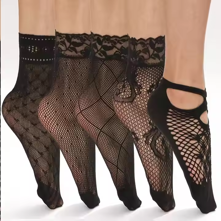 Vintage Lace Women’s Socks Mesh Elastic Transparent Ankle Socks Lolita Women’s Versatile Fishing Net Black Socks