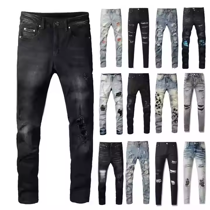 Jean Mens Trousers Biker Embroidery Ripped for Trend Cotton Fashion Jeans Men Pants Hip Jeans