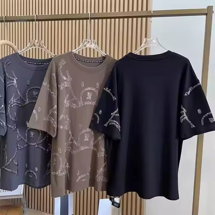 T-Shirt Women All Bear Design Age-Reducing Loose Short-Sleeved Spring Summer Heavy Industry Top