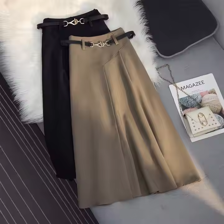 Women’s Spring Skirts Midi Length High Waist a Line Skirts for Women Slim Traditional Casual Women’s Long Skirt