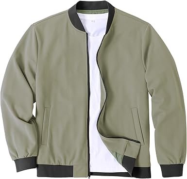 COOFANDY Men's Lightweight Bomber Jacket Light Green