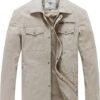 WenVen Men's Casual Canvas Cotton Military Lapel Jacket Desert Sand
