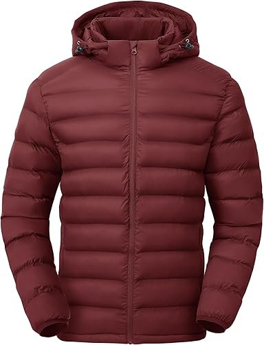 Gopune Men's Lightweight Puffer Jacket Wine Red