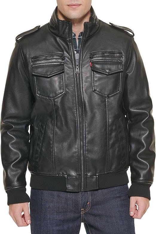 Levi's Mens Faux Leather Aviator Bomber Jacket Black