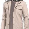 Pursky Men's Canvas Cotton Military Casual Field Jacket Camel