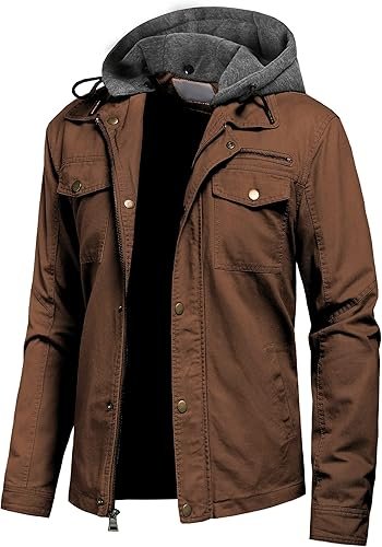 Pursky Men's Canvas Cotton Military Casual Field Jacket Coffee