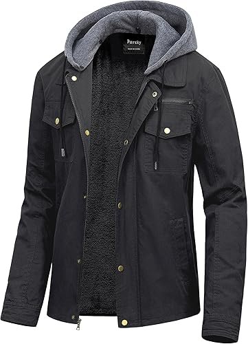 Pursky Men's Canvas Cotton Military Casual Field Jacket Grey(thick)