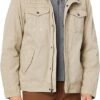 Levi's Men's Washed Cotton Hooded Military Jacket Stone-Sherpa Lined