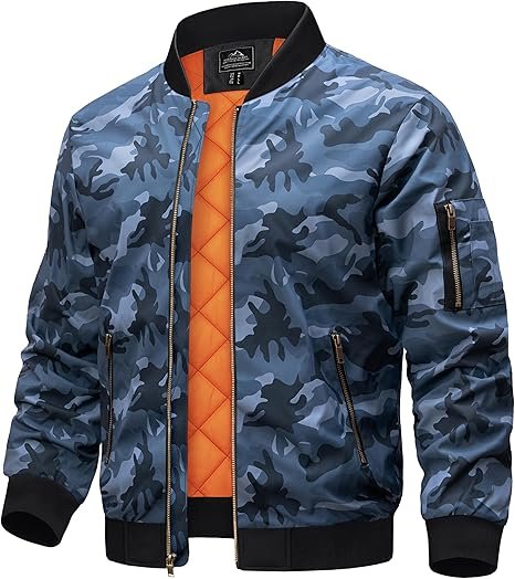 TACVASEN Men's Jackets-Bomber Jacket C Grey Blue