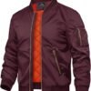TACVASEN Men's Jackets-Bomber Jacket Wine Red